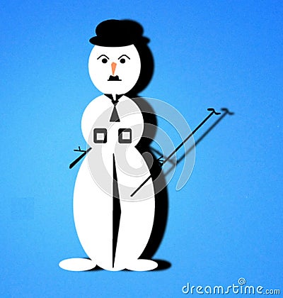 A humorous visualization of a talent in the form of a snowman, similar to Charlie Chaplin Stock Photo