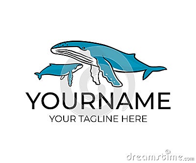 Humpback whale with a baby, logo design. Animal, mammals, sea life and fish, vector design Vector Illustration