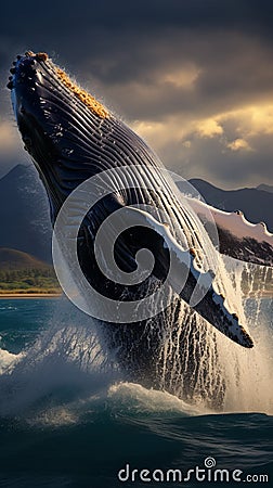 Humpback whale jumping out of the water in the Pacific Ocean Stock Photo