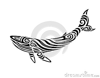 Humpback Whale tattoo tribal stylised maori koru design Vector Illustration