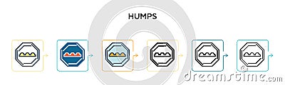 Humps sign vector icon in 6 different modern styles. Black, two colored humps sign icons designed in filled, outline, line and Vector Illustration