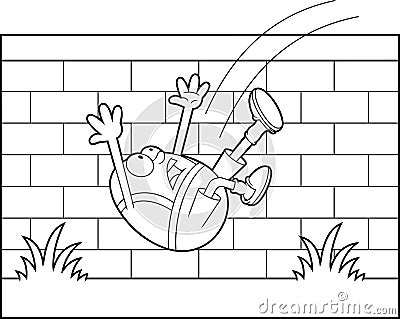 Outlined Humpty Dumpty Egg Cartoon Character Falling Off The Wall Vector Illustration