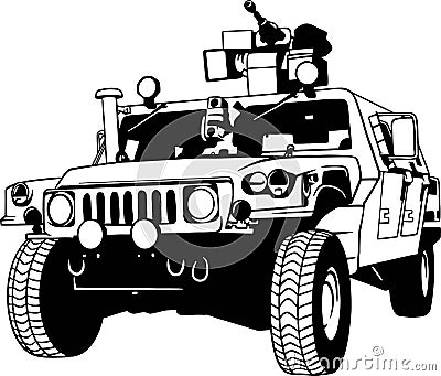 humvee military vehicle with heavy machine gun Vector Illustration