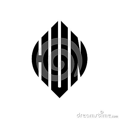 HUN circle letter logo design with circle and ellipse shape. HUN ellipse letters with typographic style. The three initials form a Vector Illustration