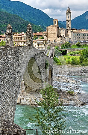 Hunchback Bridge. Bobbio. Emilia-Romagna. Italy. Stock Photo