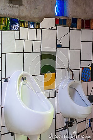 Hundertwasser designed toilets in Kawakawa, Northland, New Zealand Editorial Stock Photo