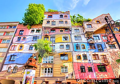 Hundertwasser house facade in Vienna, Austria Editorial Stock Photo