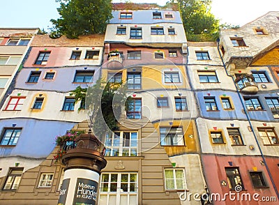 The Hundertwasser House, Hundertwasserhaus, apartment house in Vienna, Austria, Colourful Facade Editorial Stock Photo