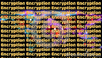 hundred digital light global map change color to orange bold encryption text all screen. concept hacker use ransomware to Stock Photo
