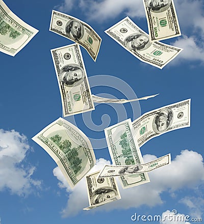 Hundred dollar banknotes falling Stock Photo