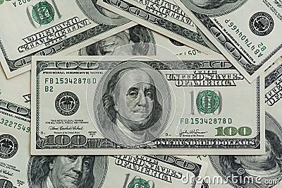 Hundred dollar bills. Macro photography of banknotes. The motion camera slider Stock Photo