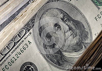 Hundred dollar denomination close up. Money background Stock Photo