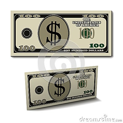 Hundred dollar paper bill banknote Vector Illustration