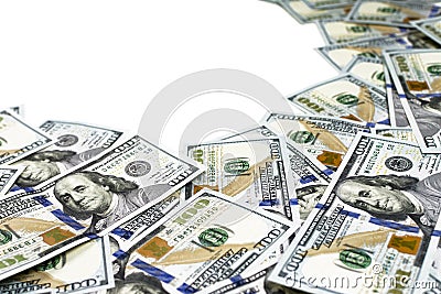 Hundred dollars frame with copy-space. Isolated. mock-up Stock Photo