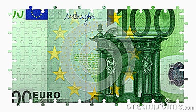 Hundred euro banknote jigsaw puzzle on white background Stock Photo