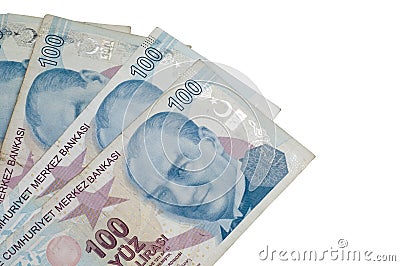 Hundred Turkish liras banknotes Stock Photo