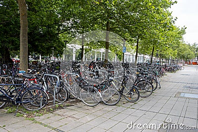 Big city parking lot for bicycles in the university town of Goettingen in Lower Saxony, Germany Editorial Stock Photo