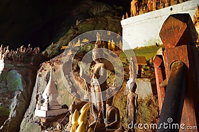 Hundreds of Buddha statues inside Pak Ou Caves, Luang Prabang in Laos Editorial Stock Photo