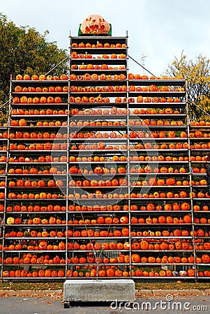 Carved pumpkins line the tower Editorial Stock Photo