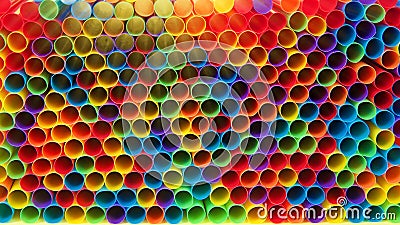 Close up on front openings of hundreds of colorful plastic straws Stock Photo