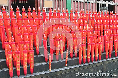 Red candles in the Confucian Lingyin temple, China Editorial Stock Photo