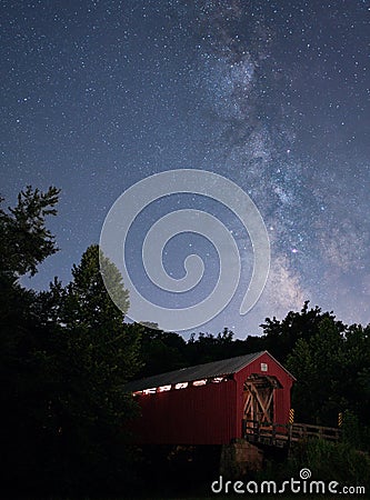 Hune Covered Bridge with the Milky Way Stock Photo