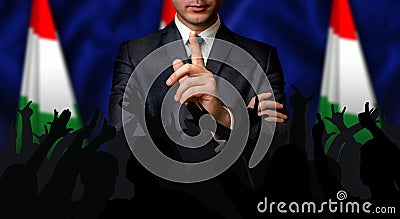 Hungarian candidate speaks to the people crowd Stock Photo