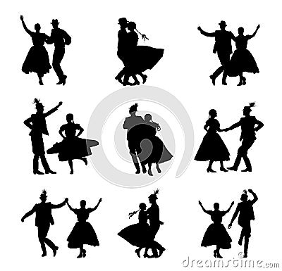 Hungarian csardas folk dancers couple in love vector silhouette illustration. Vector Illustration