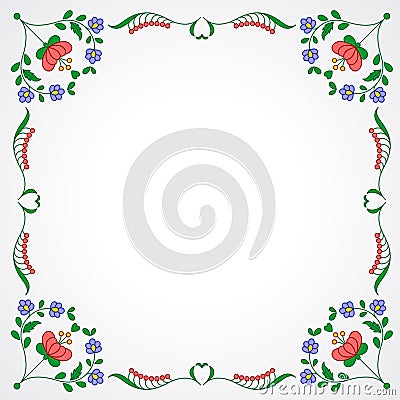 Hungarian embroidery frame with floral decoration Vector Illustration