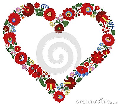 Hungarian embroidery heart frame Vector Illustration