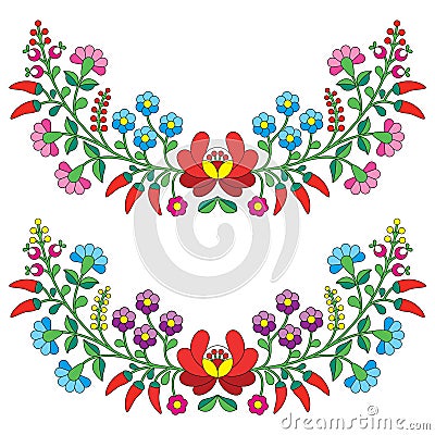 Hungarian floral folk pattern - Kaloscai embroidery with flowers and paprika Stock Photo