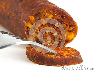 Hungarian,home-made sausage (salami) close-up Stock Photo