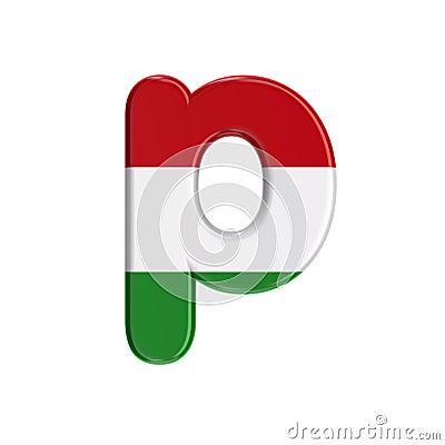 Hungarian letter P - Lowercase 3d flag of hungary font - Budapest, Central Europe or politics concept Cartoon Illustration