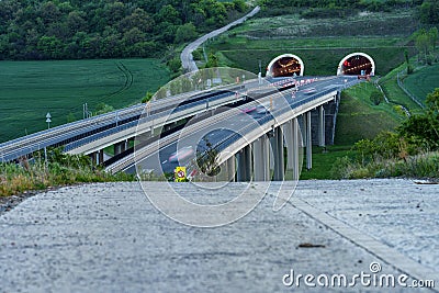 Hungarian M6 highway with tunel Stock Photo