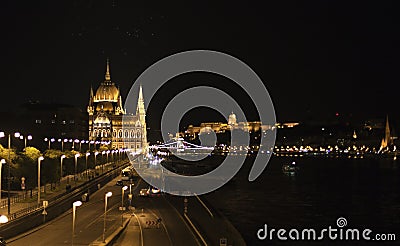 Hungarian Parliament at night Stock Photo