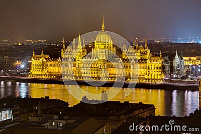 Hungarian Parliament night view, Budapest, Hungary Stock Photo