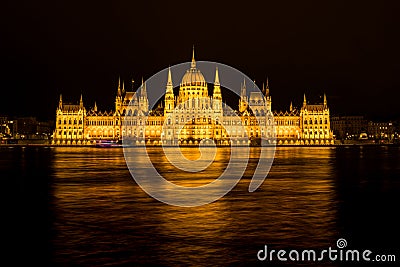 Hungarian Parliament night panoramic view Stock Photo