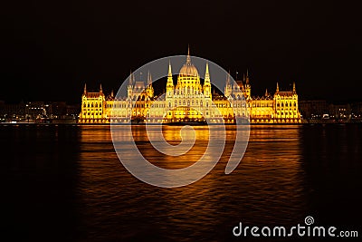 Hungarian Parliment night panoramic view, Budapest Stock Photo