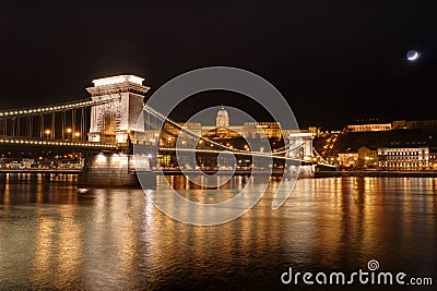 Hungary, Budapest, Chain bridge and Castle Buda - night picture Stock Photo
