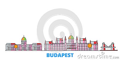 Hungary, Budapest line cityscape, flat vector. Travel city landmark, oultine illustration, line world icons Vector Illustration