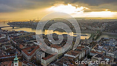 Hungary - Budapest landscape at sunset from drone view Stock Photo