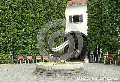 Hungary, Budapest, Vasarely Museum, exhibit in front of the entrance to the museum Editorial Stock Photo