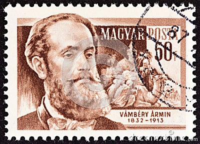 HUNGARY - CIRCA 1954: A stamp printed in Hungary from the `Scientists ` issue shows Turkolog Armin Vambery 1832-1913 Editorial Stock Photo