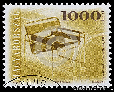 Stamp printed in Hungary shows antique chair Editorial Stock Photo