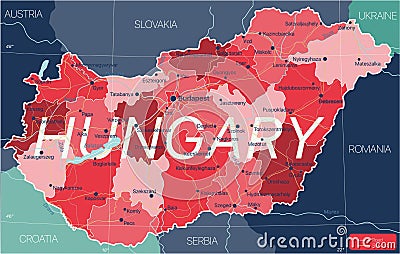 Hungary country detailed editable map Stock Photo