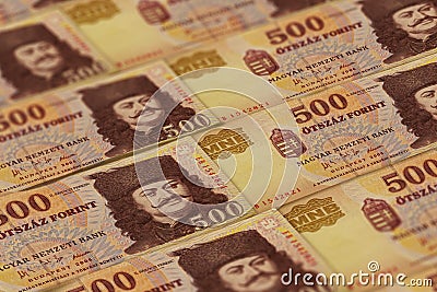 Hungarian forints banknotes background. 500 HUF Stock Photo