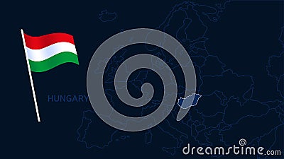 Hungary on europe map vector illustration. High quality map Europe with borders of the regions on dark background with national Vector Illustration