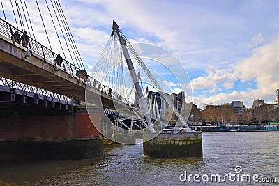 Hungerford Bridge and Golden Jubilee Bridges, London, UK Editorial Stock Photo
