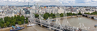 Hungerford bridge panorama in London Editorial Stock Photo