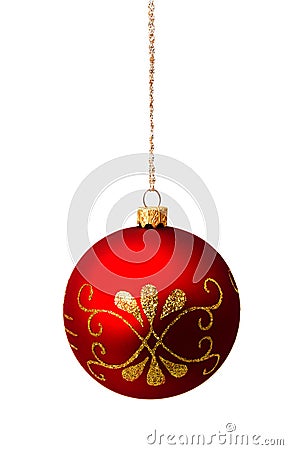 Hunging red christmas ball isolated on a white Stock Photo